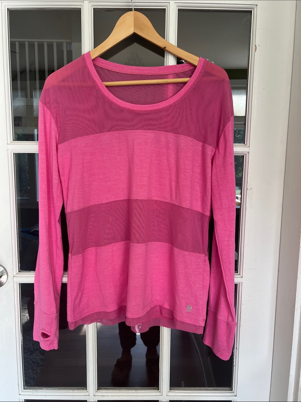 oiselle Bright Pink Long Sleeve Sheer-Panel Top